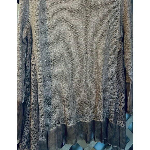 NWT INDIGO THREAD CO. Mixed Fabrics Brown Asymmetrical Lagenlook Tunic XL - Picture 8 of 11